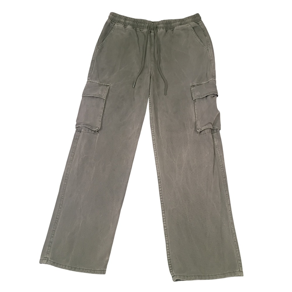 Forever 21 Womens Cargo Pants Green Washed Cotton Elastic Waist Size Large